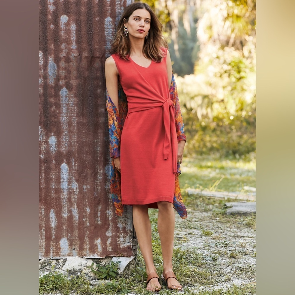 Peruvian Connection Sz L Harbour Island Red Knit Pima Cotton Silk Dress